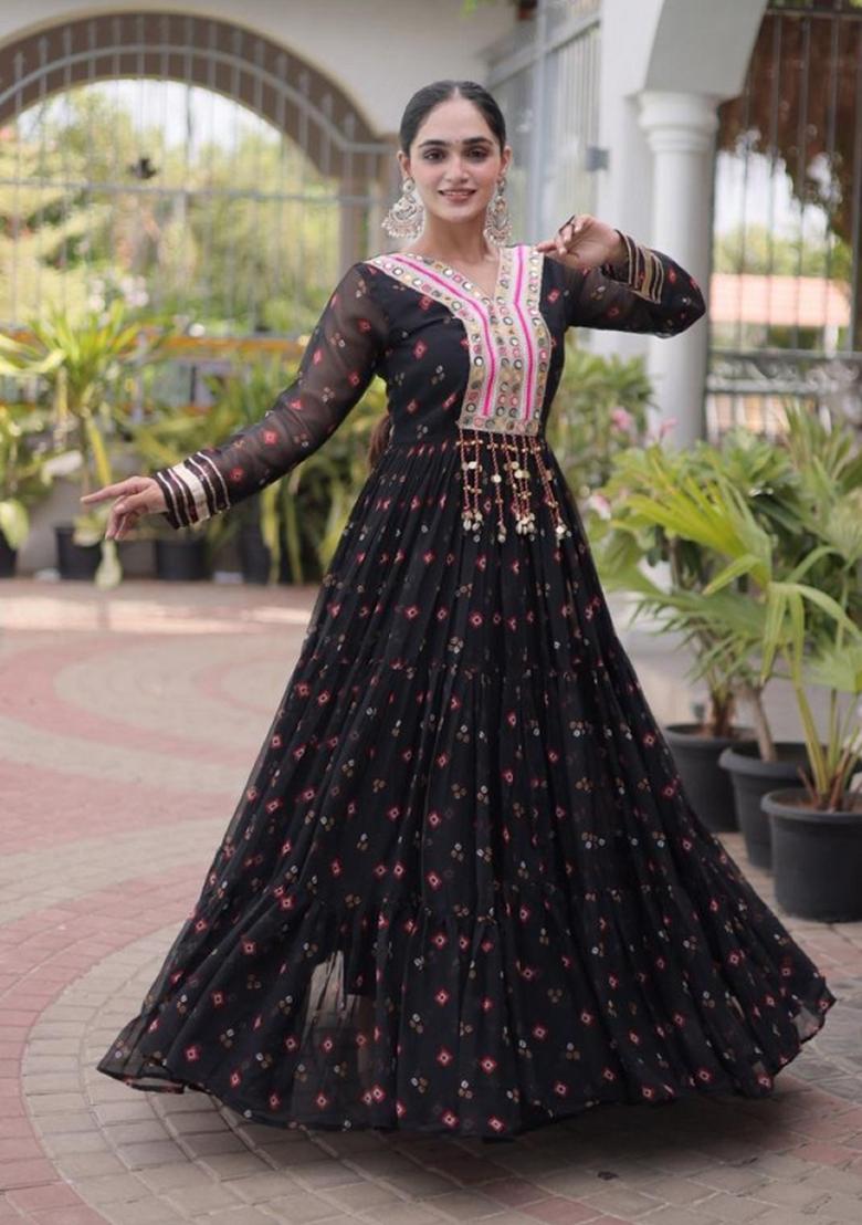 Black Lehariya Georgette Anarkali - Indya