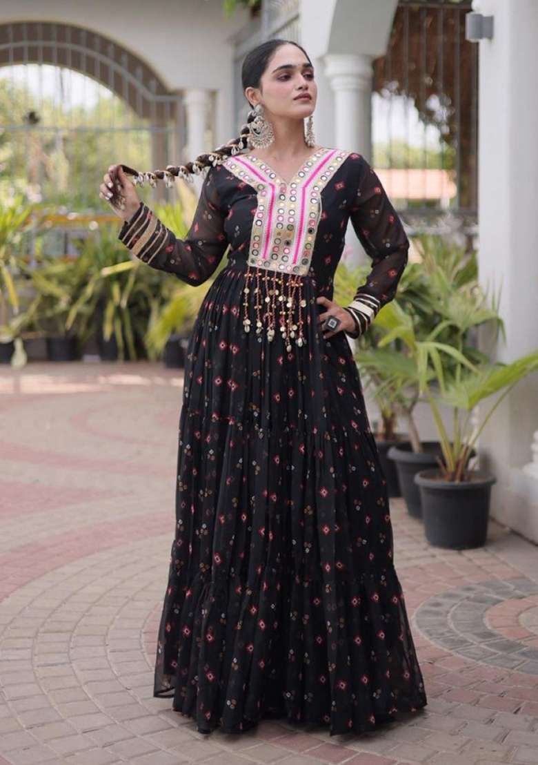Black Lehariya Georgette Anarkali - Indya