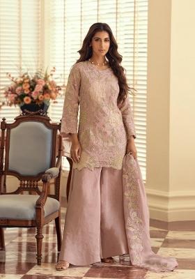 Purple Embroidered Silk Kurta Set