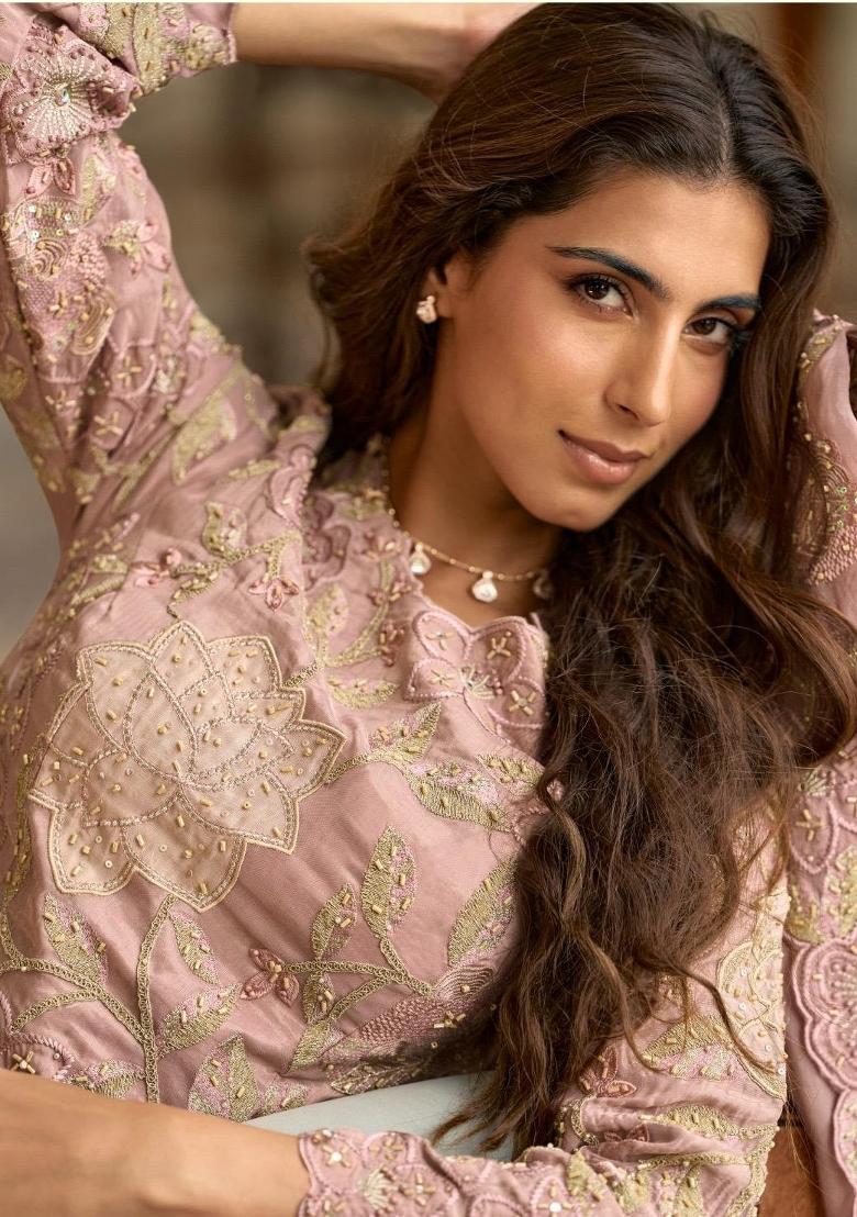 Purple Embroidered Silk Kurta Set - Indya