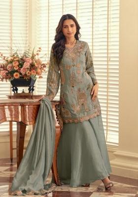 Blue Embroidered Silk Kurta Set