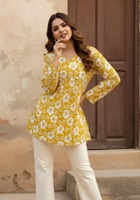 Yellow Printed Cotton Kurta