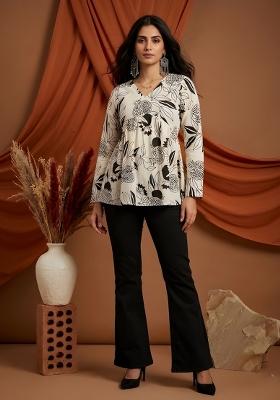 White And Black Printed Cotton Kurta