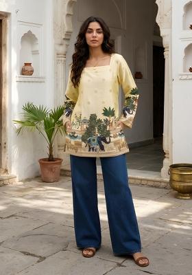 Off White Printed Cotton Kurta