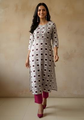 White Printed Cotton Kurta