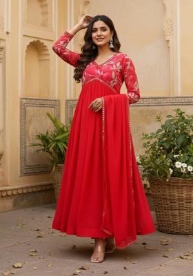 Pink Printed Georgette Kurta Set
