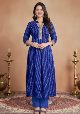 Blue Printed Georgette Kurta Set