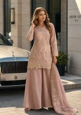 Purple Embroidered Silk Kurta Set