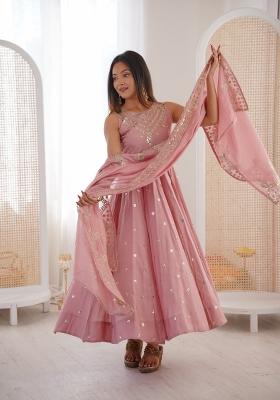 Pink Embroidered Silk Anarkali Set