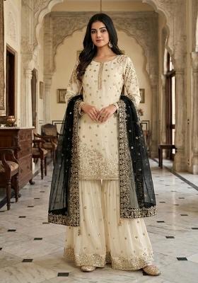 White Embroidered Silk Kurta Set