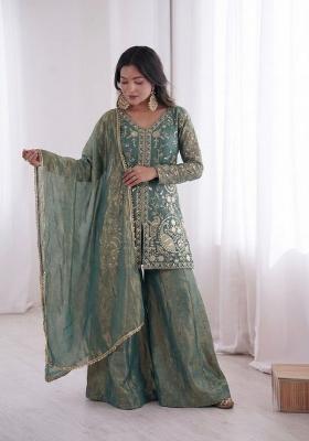 Blue Embroidered Silk Kurta Set