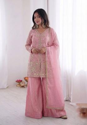 Pink Embroidered Silk Kurta Set