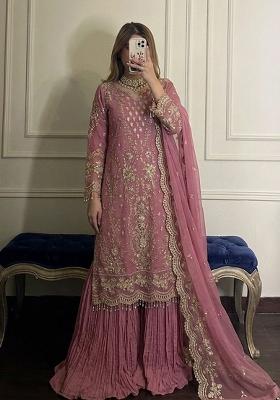 Pink Embroidered Georgette Kurta Set