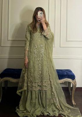 Green Embroidered Georgette Kurta Set