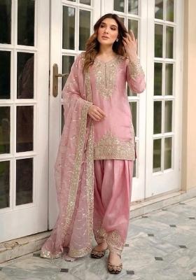 Pink Embroidered Silk Kurta Set