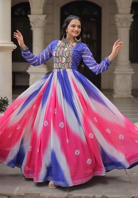 Blue Bandhej Georgette Anarkali