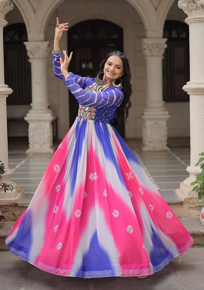 Blue Bandhej Georgette Anarkali - Indya