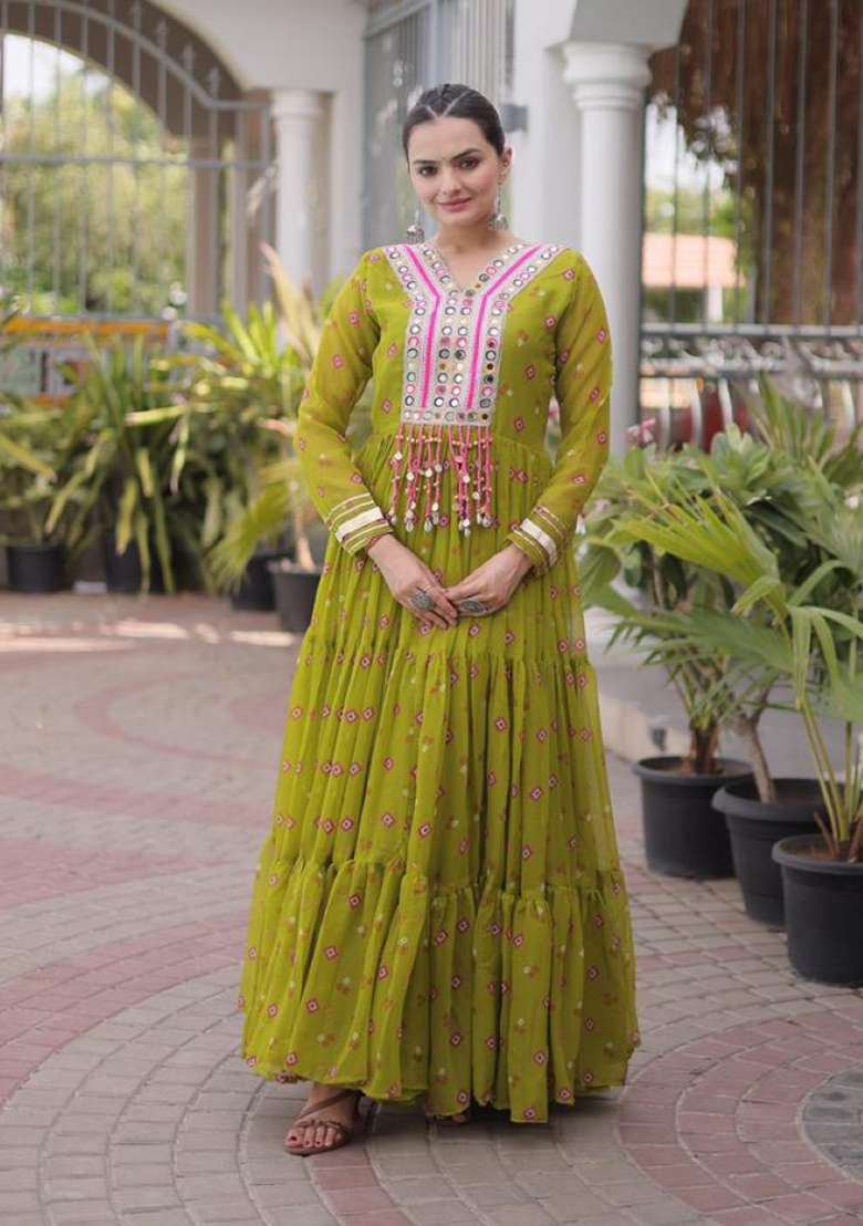 Mehendi Lehariya Georgette Anarkali - Indya