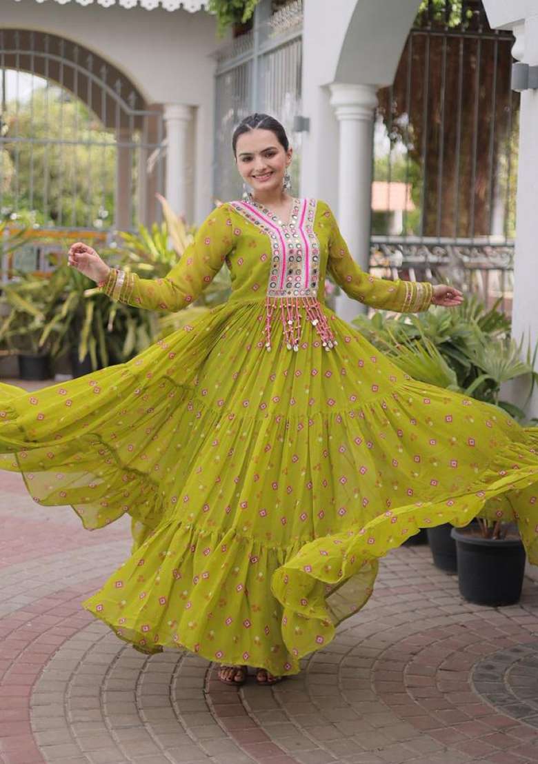 Mehendi Lehariya Georgette Anarkali - Indya