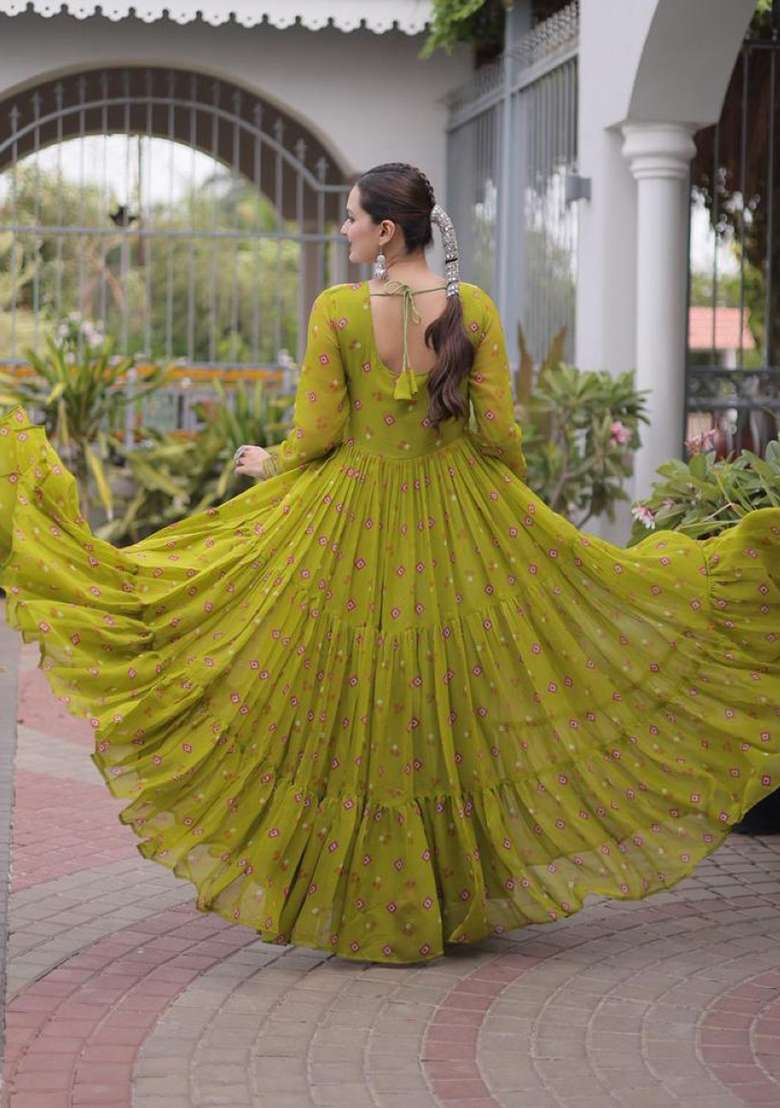 Mehendi Lehariya Georgette Anarkali - Indya
