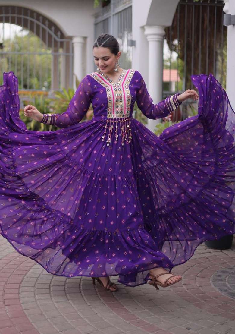 Violet Lehariya Georgette Anarkali - Indya