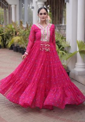Rani Pink Lehariya Georgette Anarkali
