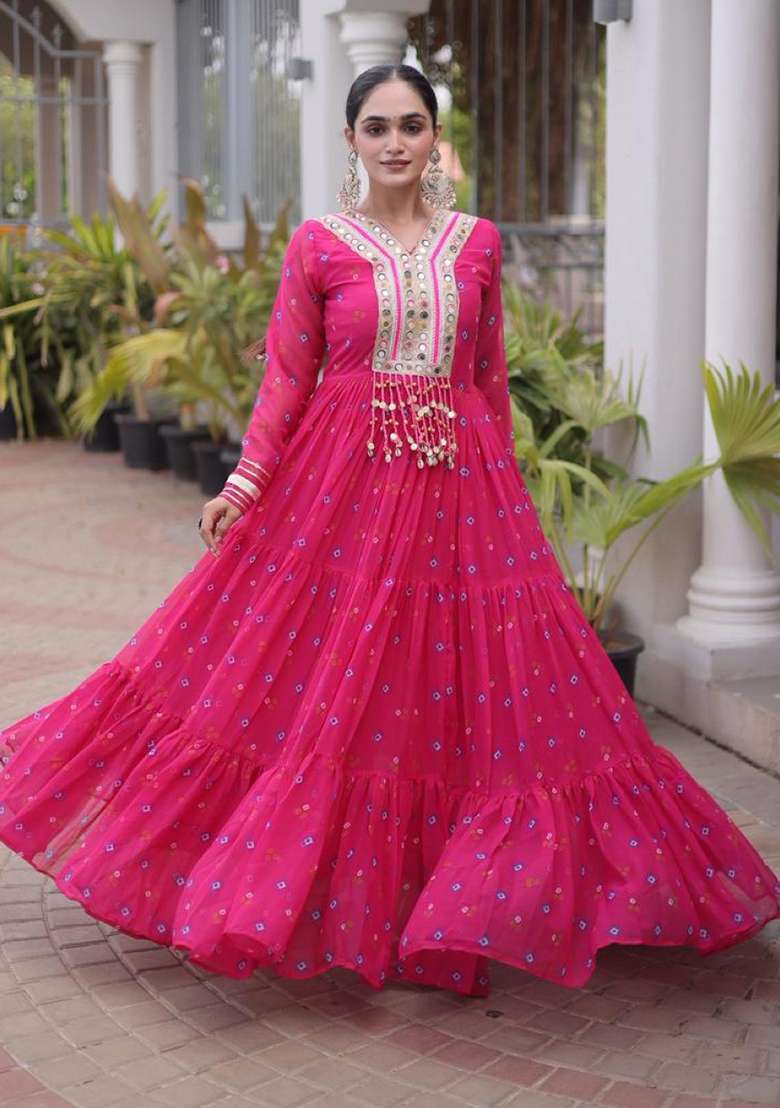 Rani Pink Lehariya Georgette Anarkali - Indya