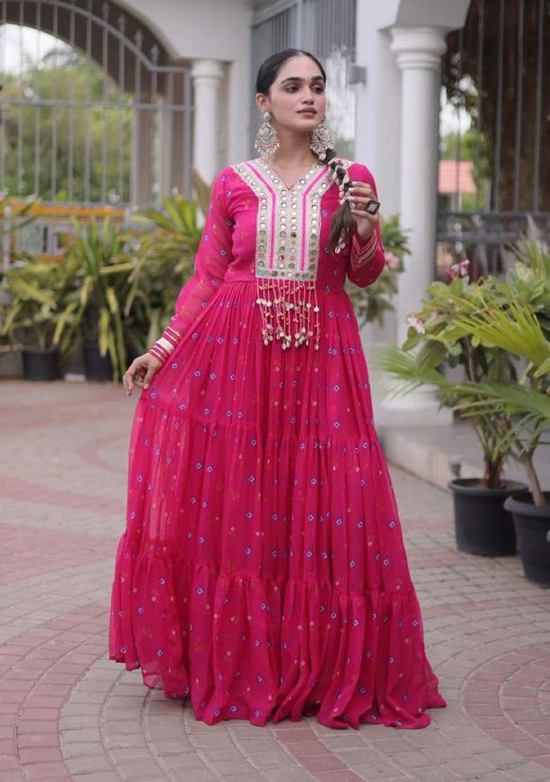 Rani Pink Lehariya Georgette Anarkali - Indya