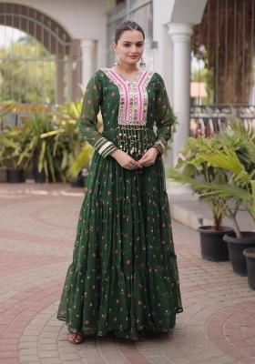 Dark Green Lehariya Georgette Anarkali