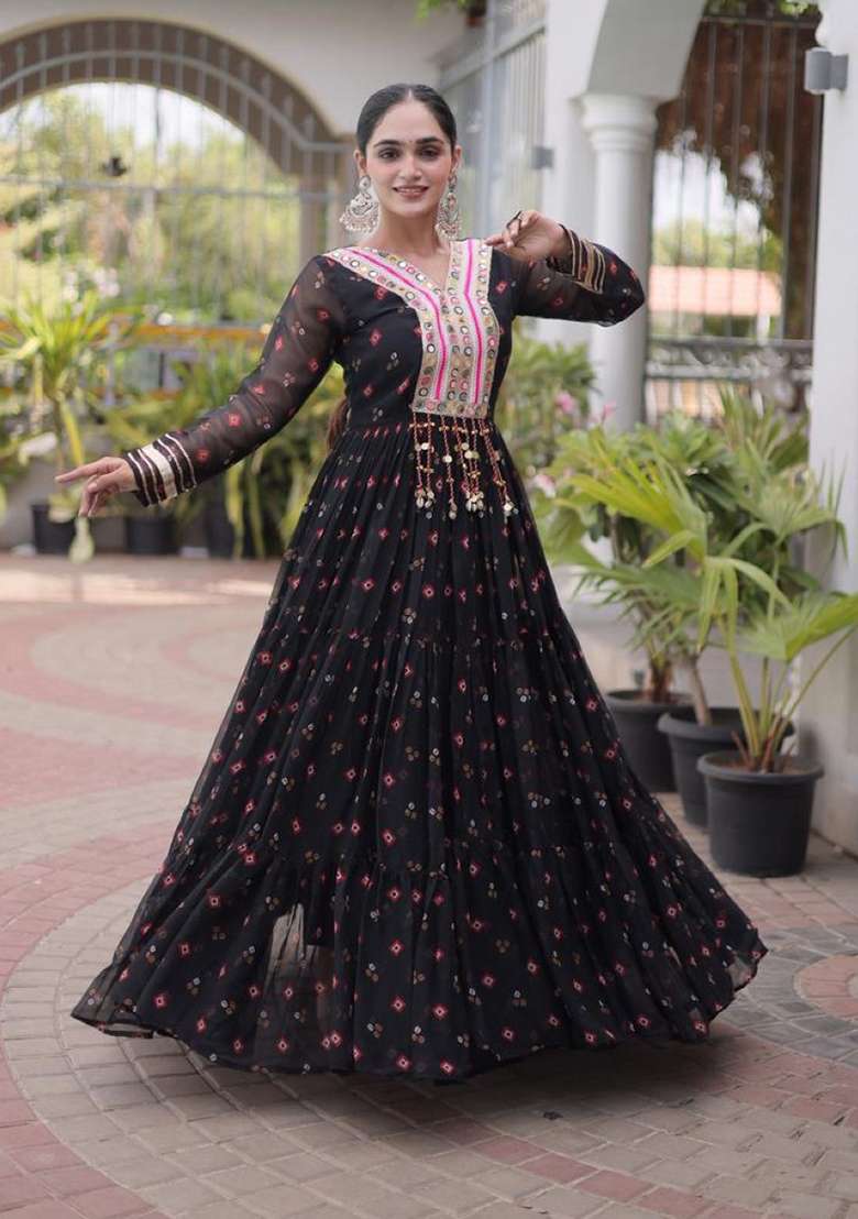 Black Lehariya Georgette Anarkali - Indya
