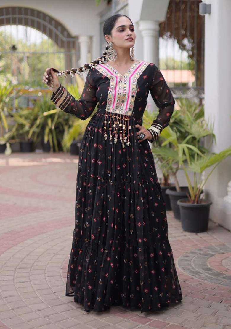 Black Lehariya Georgette Anarkali - Indya