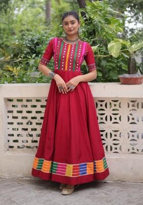 Red Embroidered Silk Anarkali