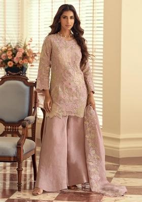 Purple Embroidered Silk Kurta Set