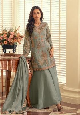 Blue Embroidered Silk Kurta Set