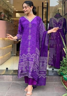 Purple Sequin Work Crepe Kurta Set