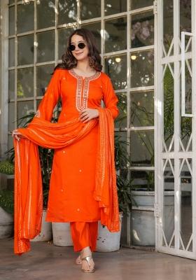 Orange Sequin Work Viscose Kurta Set