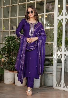 Royal Blue Sequin Work Viscose Kurta Set