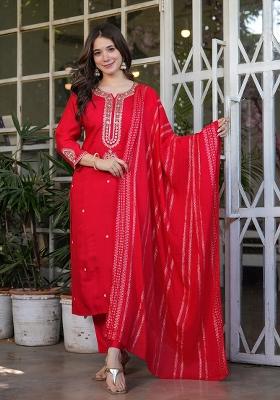 Red Sequin Work Viscose Kurta Set