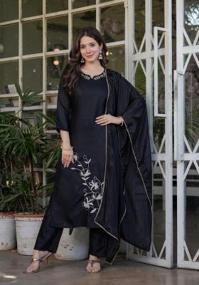 Black Sequin Work Viscose Kurta Set