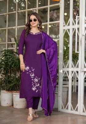 Purple Sequin Work Viscose Kurta Set