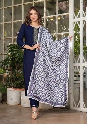 Navy Blue Sequin Work Rayon Kurta Set