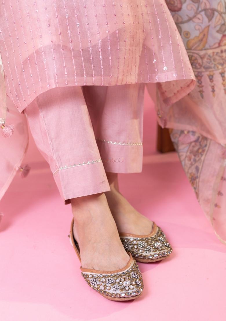 Pink Sequin Work Viscose Kurta Set - Indya
