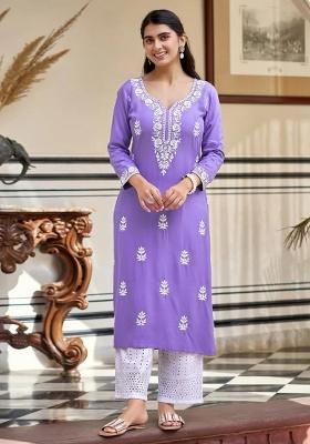 Purple Sequin Work Rayon Kurta Set