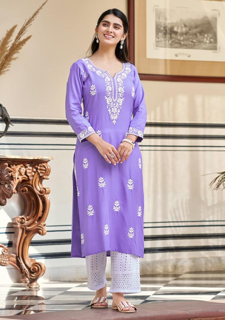 Purple Sequin Work Rayon Kurta Set - Indya