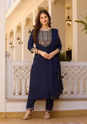 Navy Blue Sequin Work Rayon Kurta Set