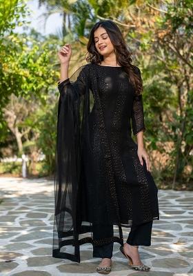 Black Sequin Work Georgette Kurta Set
