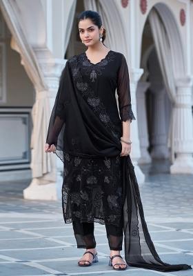Black Sequin Work Georgette Kurta Set