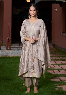 Onion Pink Sequin Work Silk Kurta Set