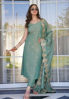 Olive Sequin Work Viscose Kurta Set