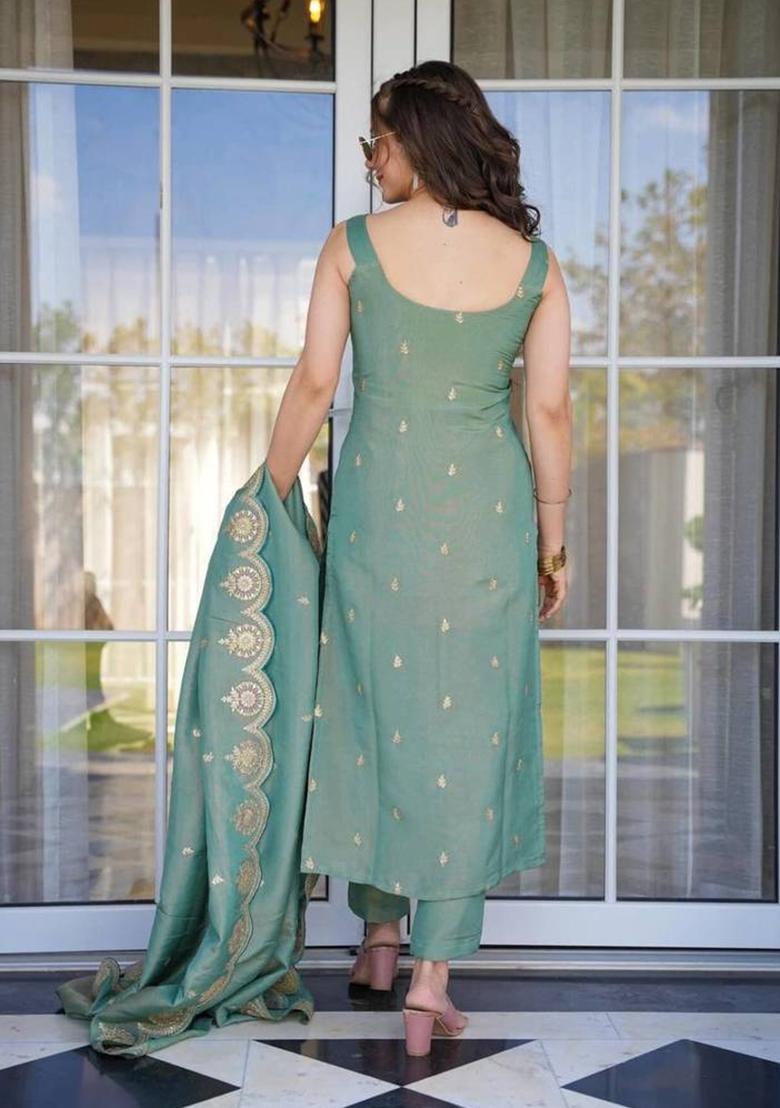 Olive Sequin Work Viscose Kurta Set - Indya